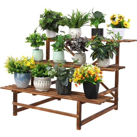 Porte Plante Fleur en Bois - Echelles Fleurs 3 Etage - Escalier Support de Pot de Fleurs pour Jardin Terrasse