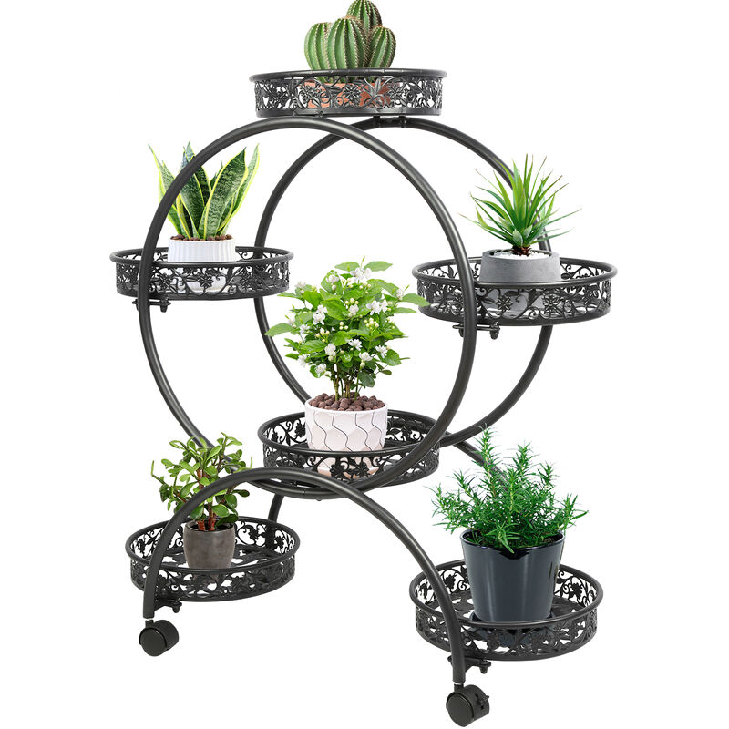 Porte Plante Intérieur à Roulettes pour Salon Jardin Balcon 51x32x78cm Noir