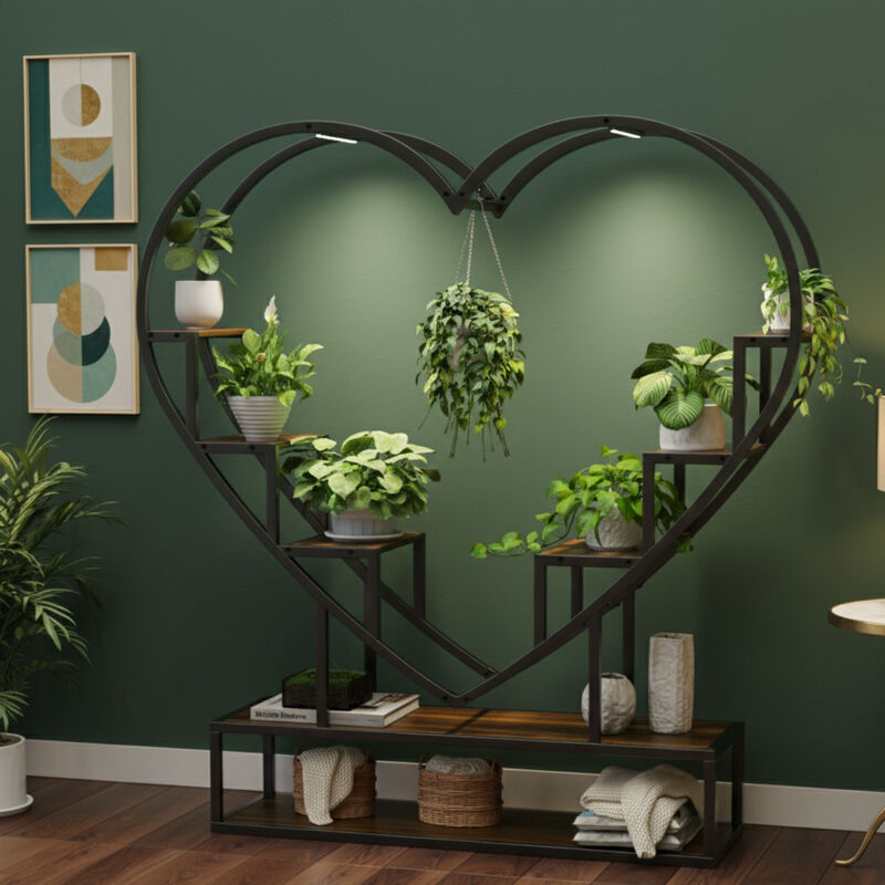 Porte Plante Interieur avec Lumières de Croissance, Étagère d'Angle 6 Niveaux 138 cm, Luminosité Réglable, Présentoir Moderne pour Plantes