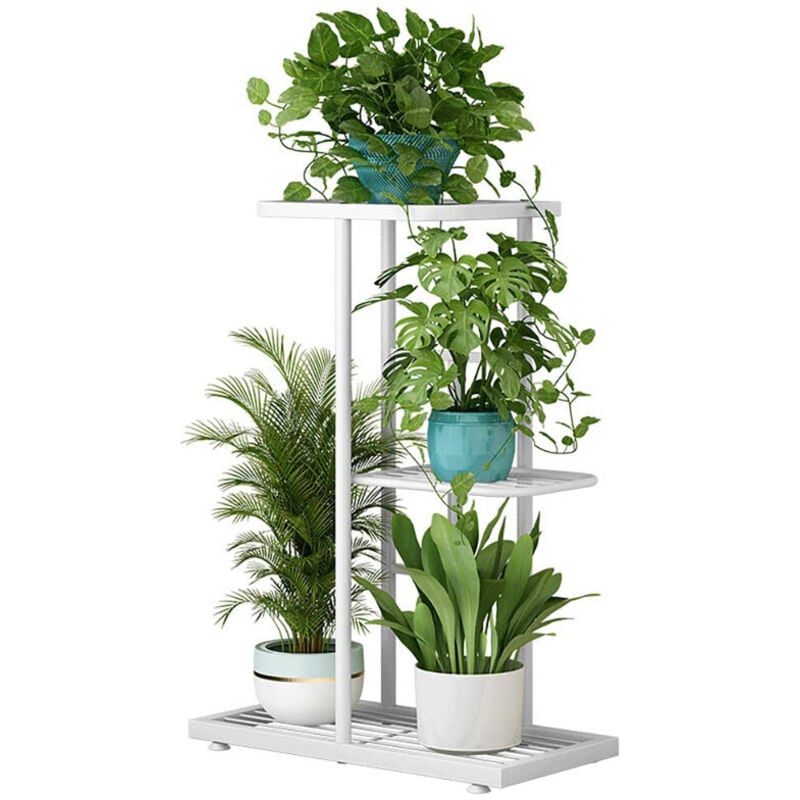 Tagère à Plante Porte Plante Multifonction Créatif Escalier à Fleurs Décoratif pour Balcon Salon Bureau Jardin 43.5x 22 x 57.5 cm (Blanc) Ouylaf