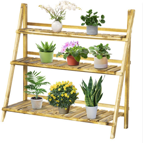 Porte-plante Pliable en Sapin 3 Niveaux, Étagère Extérieure pour Plantes et Fleurs 100x37x93cm