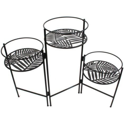 Porte-Plantes 3 Niveaux "Éventail" 66cm Noir