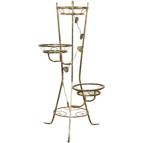 Porte-Plantes Doré Antique 65 x 65 x 117 cm 3 Niveaux en Acier Orné, Élégance Vintage DEC050064