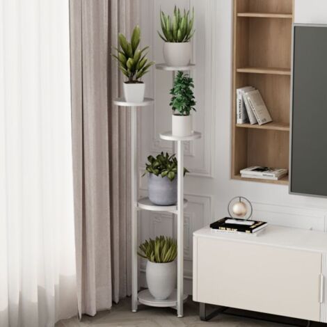 Porte Plantes en  Etagère Fleurs Decoratif pour Jardin Terrasse Chambre - 5 Niveaux,30x25x120cm,blanc