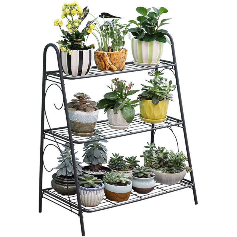 Lunsy – Étagère à plantes en métal 3 niveaux – Dimensions 63x31x69cm – Support décoratif pour balcon, salon, chambre – Résistant à la corrosion