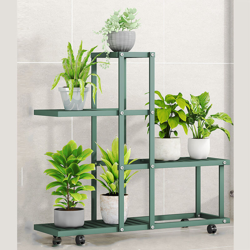 Hoerfuriy - Porte Plantes Fer Forgé sur roues 62x26x60cm Étagère Plante Fleur Extérieur Intérieur Escalier Fleurs pour Maison Balcon Terrasse