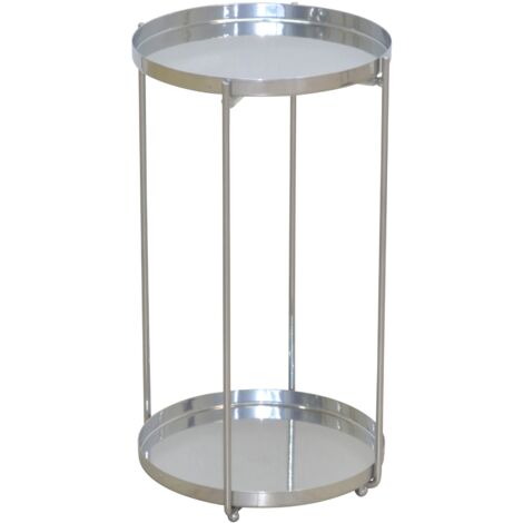 Porte-Plantes Rond en Métal argenté Hauteur 46 cm Finition Lisse Surface Ø25 cm avec Rebord DEC050079