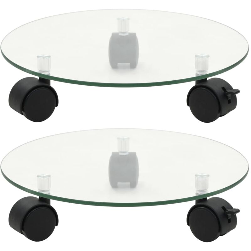 Porte-plantes roulant 2 pcs Verre trempé 28 cm Rond Vidaxl