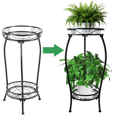 Porte plantes Stand d'usine à l'intérieur à l'extérieur, Supports étagère d'usine stables en métal noir haut, 2 étagères plantes de 27 pouces Multiple Plante Rack Holder Rack Flower Pot Stand