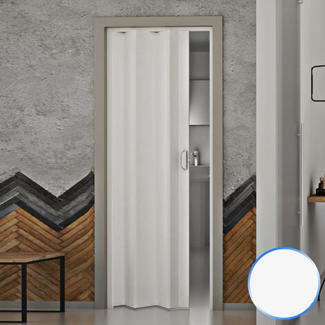 Porte pliante accordéon intérieure en PVC 83x214 cm – Blanc pastel – Charnières avec joint rigide – Étanchéité pour zones humides