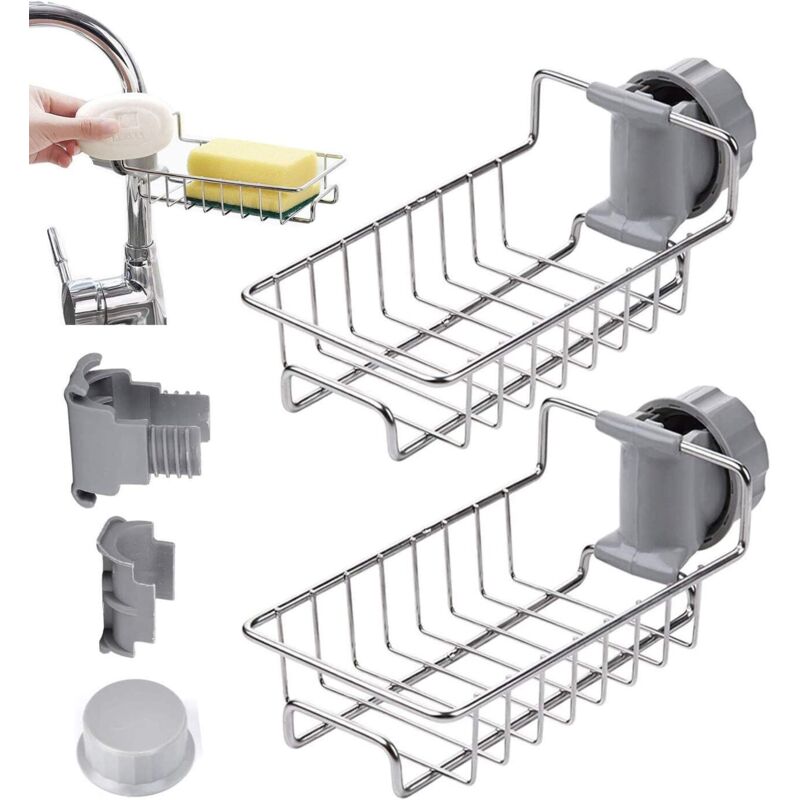 Porte-éponge pour Robinet de Cuisine, 2 Pièces Support de Rangement de Robinet en Acier Inoxydable