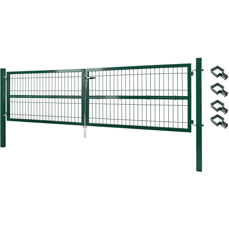 Porte Portail Jardin 300 cm Cadenas Serrures Clés Galvanisé Acier à double aile Vert sélection V2aox