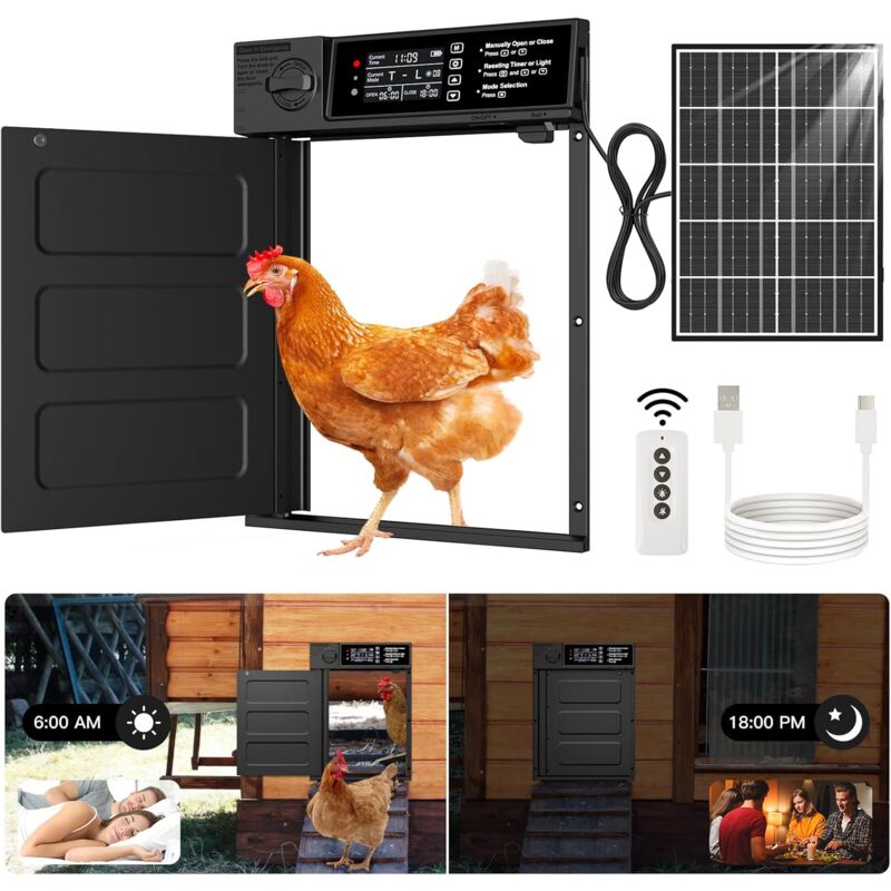 Porte poulailler Automatique avec capteur de lumière - Poulailler entièrement étanche en Porte de poulailler à Induction - Porte de poulailler