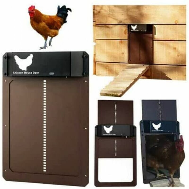 Porte poulailler Automatique avec capteur de lumière - Poulailler entièrement étanche en Porte de poulailler à Induction - Porte de poulailler(brun)