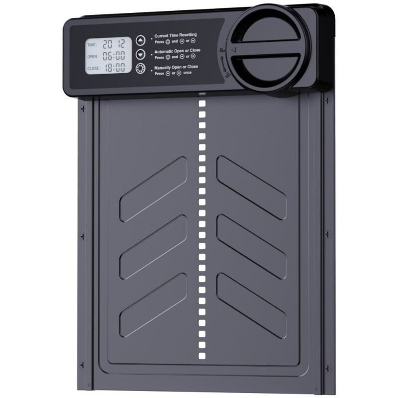 Porte Poulailler Automatique avec Écran lcd Programmable Étanche, Porte Automatique Poulailler en Alliage d'aluminium, Alimenté par Batterie,