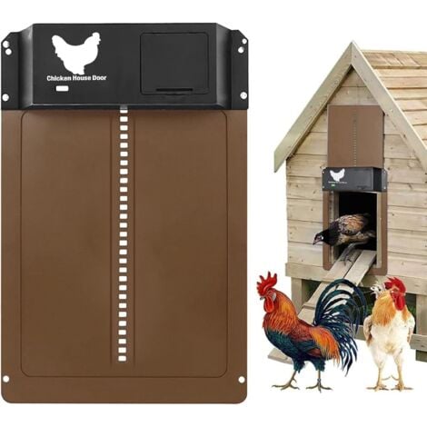 SNQ Porte Poulailler Automatique Solaire, Porte De Poulailler Automatique Batterie, Automatic Chicken Coop Door, Etanche avec Capteur de Lumière Automatique à Induction à Pile, pour Poulets Canards(Brun)
