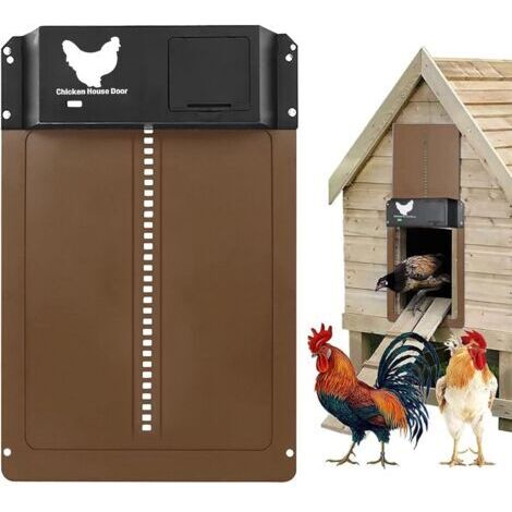Porte Poulailler Automatique Solaire, Porte De Poulailler Automatique Batterie, Automatic Chicken Coop Door, Etanche avec Capteur de Lumière Porte