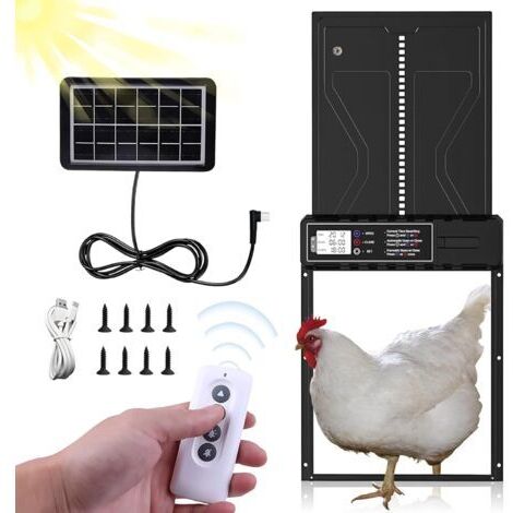Porte Poulailler Automatique Solaire, Porte De Poulailler Automatique en Aluminium, éQuipéE d'un Panneau Solaire, d'une Minuterie, d'un éCran LED, d'une TéLéCommande Et De Deux MéThodes De Charge