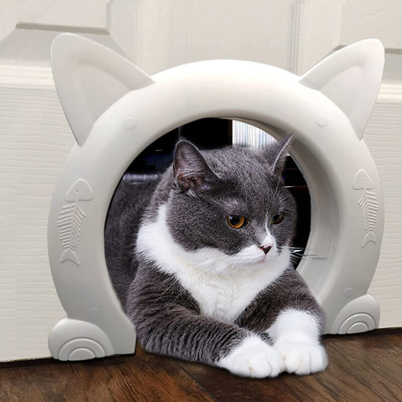 Porte pour Chat, Conception sans barrière intérieure en Forme de tête de Chat en Plastique Porte de Passage pour Chat avec Motif en arête de Poisson