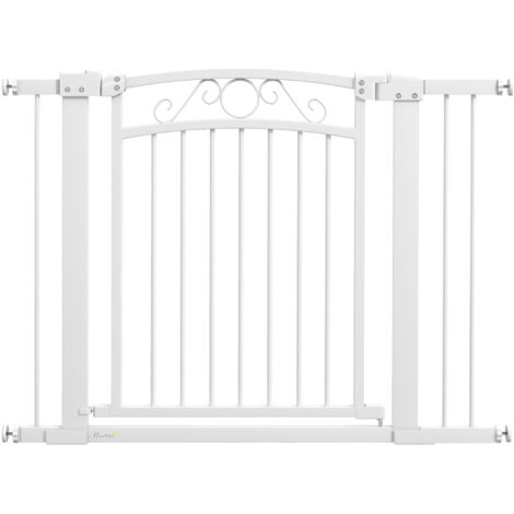 Porte pour chien avec largeur réglable 76-104 cm avec 2 rallonges double serrure blanches
