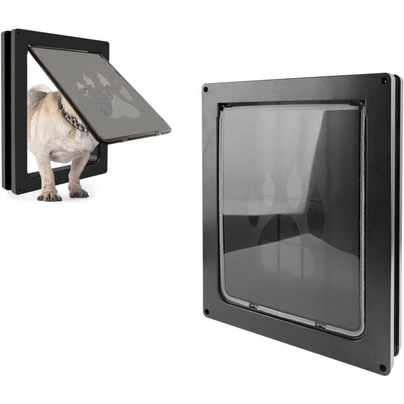 Porte pour chien robuste, épaisse et large, porte à rabat pour animaux de compagnie, solide et durable, pour mur intérieur et extérieur (noir, 26 x