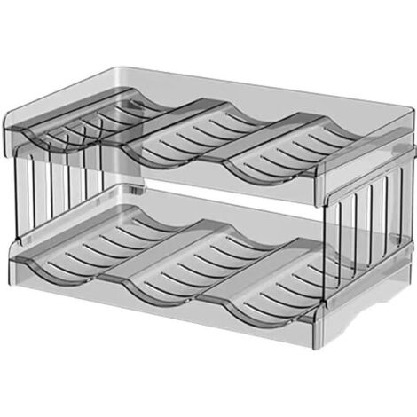 Porte Range Bouteille en Plastique 2 Pièces Moderne Étagère Gourdes Empilable Casier à Bouteille pour Lot de 6 Vin ou Autre Boisson Transparent Casier Bouteille d'eau Boîte pour Cuisine Armoire Frigo
