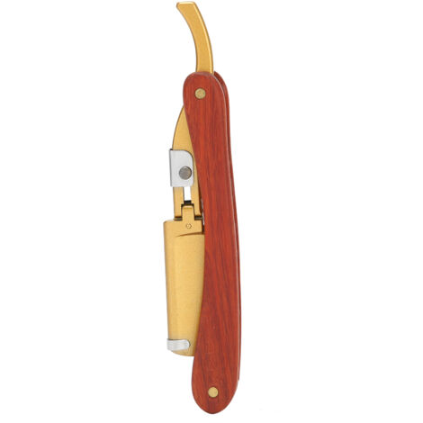 Porte-rasoir droit en acier inoxydable avec manche en bois pour rasage manuel de la barbe (sans lame)