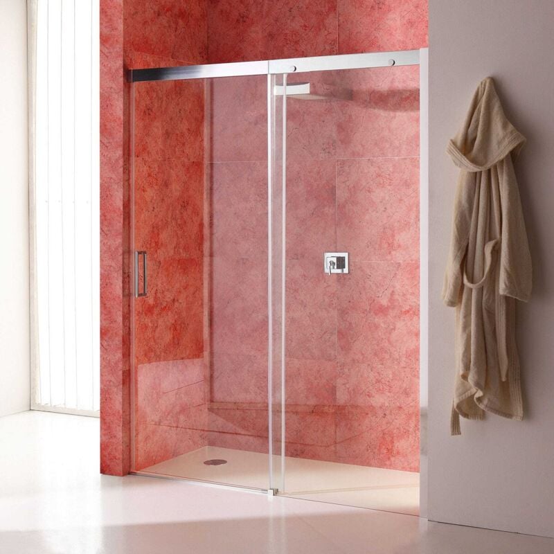 Kiamami Valentina - Porte De Douche En Niche 140 Cm Avec Côté Fixe à Droite Verre Transparent
