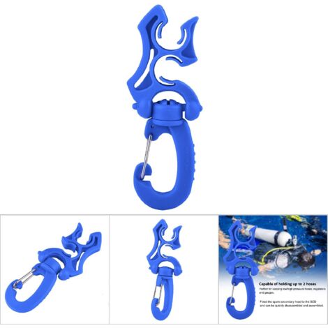 Porte-régulateur de plongée double avec clip et boucle pour BCD et snorkeling (Bleu)