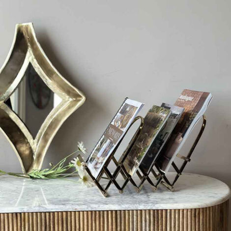 Porte revue aluminium doré 64x13x26cm