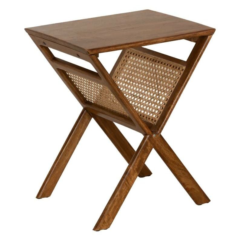 Made In Meubles - Porte revue en bois de manguier et cannage Charline