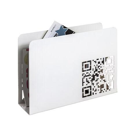 Porte-revues avec QR code en métal laqué blanc