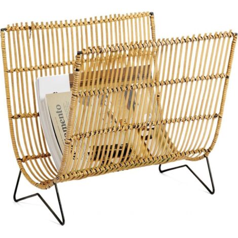 Porte revues en bambou et métal design naturel pour salon - bambou naturel et métal noir