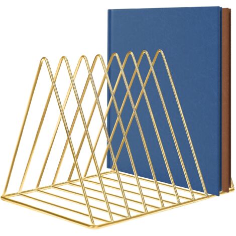 Porte-revues en métal avec serre-livres - Porte-revues/journaux triangulaire à 9 fentes pour la maison, une étagère ou la salle de bain.