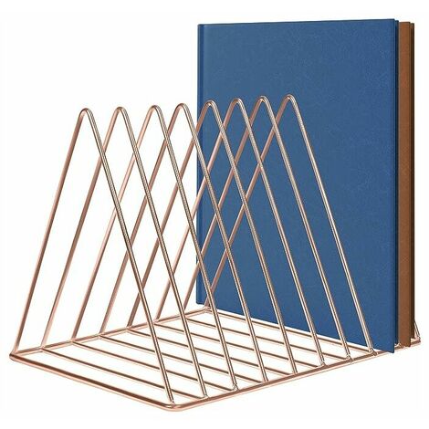 Porte-revues en métal doré rose - Toilettes, maison, étagère, salle de bain et bureau Porte-revues triangulaire avec 9 emplacements - Porte-journaux, livres, tablettes et dossiers