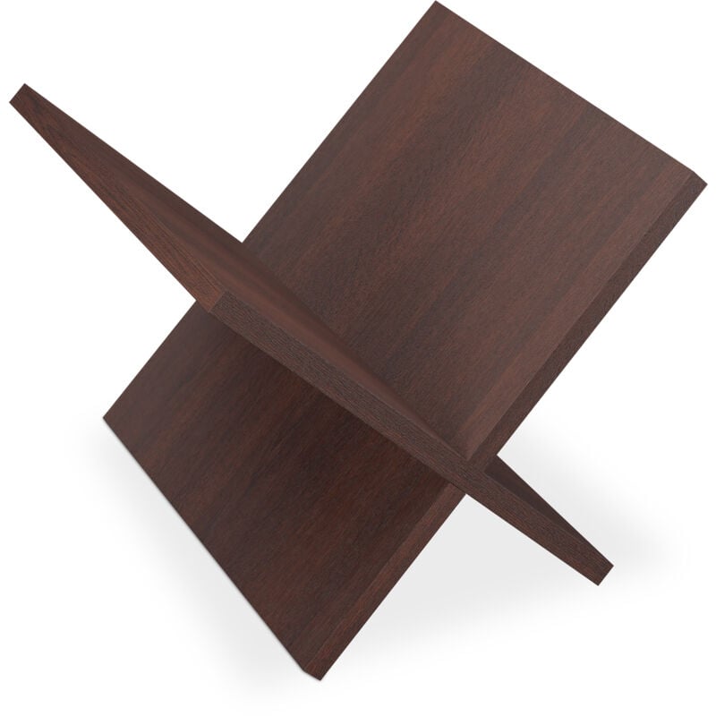 Relaxdays - Porte-revues en noyer, porte journaux design x, moderne, HxLxP: 25,5x32x29 cm, support revues, marron foncé