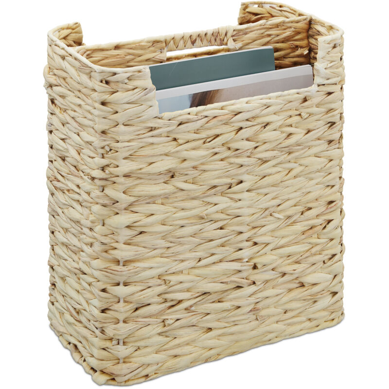 Porte-revues, eichhornia, h x l x p : 38 x 32 x 18 cm, porte-magazines 2 fentes, porte-document, naturel - Relaxdays