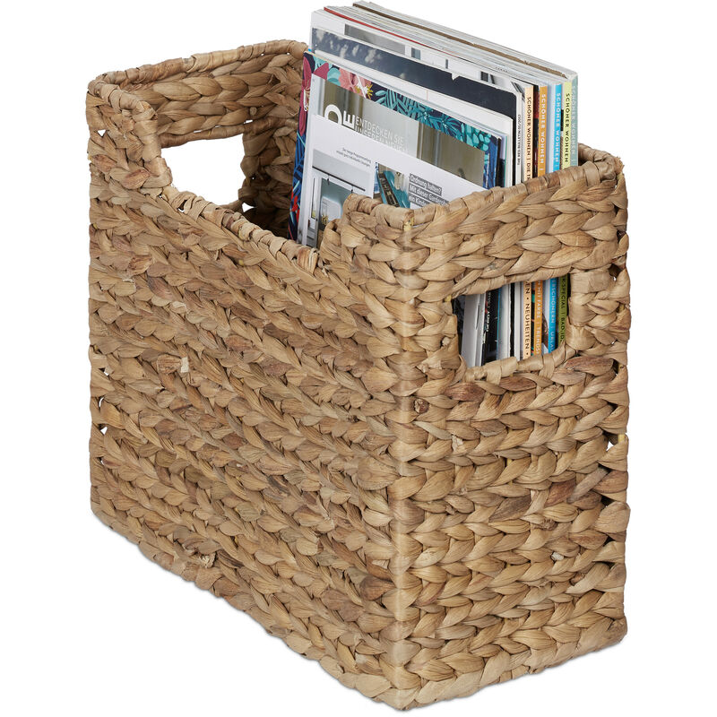 Range-revues, jacinthe d'eau, HxLxP : 25 x 34,5 x 15,5 cm, rangement tressé, organiseur, nature - Relaxdays