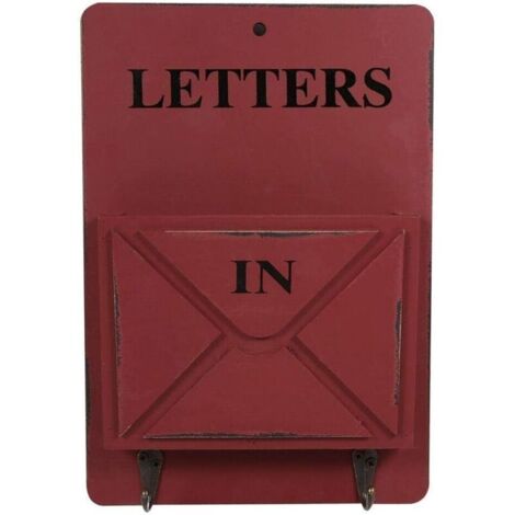 Porte-revues Mural, boîte à Lettres en Fer en Bois Vintage Porte-clés Porte-clés Stockage Mural décoration de la Maison créative avec Crochet, 7,1 1,7 10,2 Pouces（Rouge）