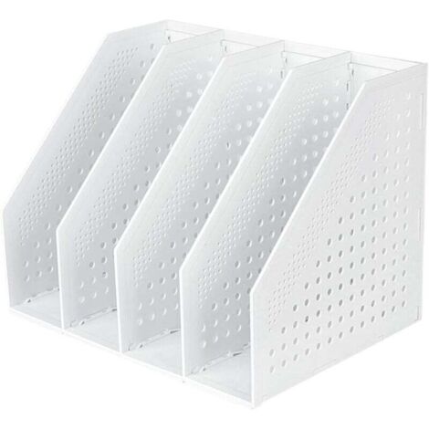 Porte-revues pliable à 4 compartiments, boîte de rangement ajustable, organiseur de bureau, serre-livres, porte-documents, support, classeur, magazines, module de rangement pour livres, classeur (blan