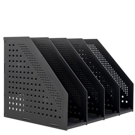 Porte-revues pliable à 4 compartiments, organiseur de bureau en plastique, convient à la maison, au bureau et à la bibliothèque (Gris foncé).