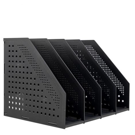 Porte-revues Pliable avec 4 Compartiments, Organiseur de Bureau en Plastique, Boîte de Rangement pour Documents Dossier Magazines et livres Polyvalent pour Maison Bureau Bibliothèque (Gris foncé)