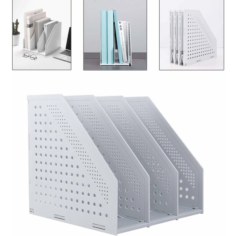 Sunxury - Porte-revues pliable/organisateur de bureau pour l'organisation et le rangement du bureau avec 3 compartiments verticaux, polystyrène, gris