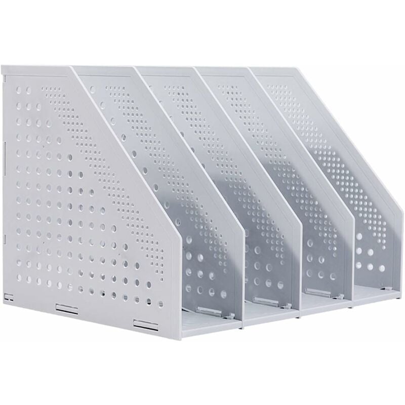 Porte-revues pliable/organisateur de bureau pour l'organisation et le rangement du bureau avec 4 compartiments verticaux, gris clair