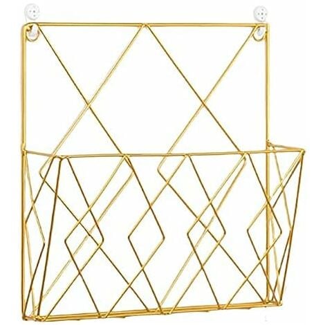 Porte Revues Suspendu Porte Magazine Metal, Porte-journaux Panier à Journaux Porte Revue Mural avec 2 Crochets pour Magazines, Livres Et Documents De Bureau (Doré)