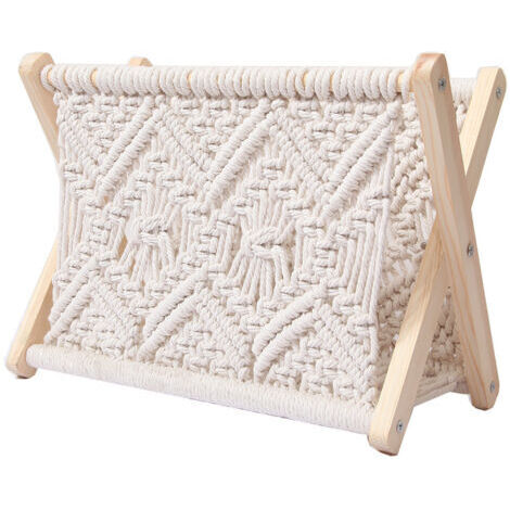 Porte-revues tressé en corde de coton, étagère de rangement en bois, porte-revues original, étagère de bureau, porte-journaux, étagère au sol (couleur : 1)