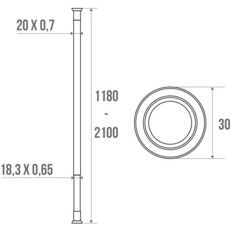 Porte-rideau droit laiton chromé extensible de 1180mm à 2100mm