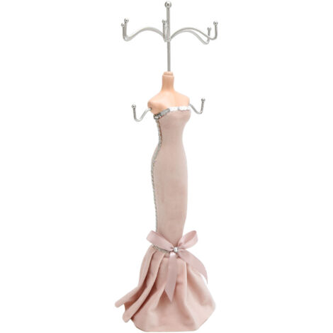 Porte-Robes Longues avec Présentoir à Bijoux, Mannequin sans Bras en Rose pour Exposition
