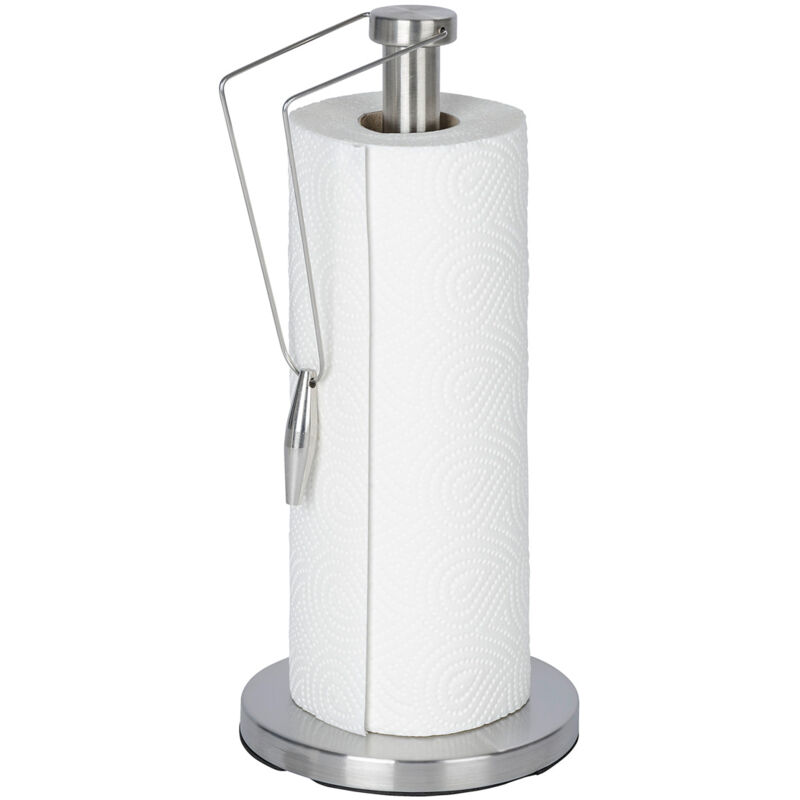 Porte Essuie tout Preston, Porte Essuie Tout vertical avec barre de maintien, acier inox, ø 15x33 cm, argent mat - Wenko