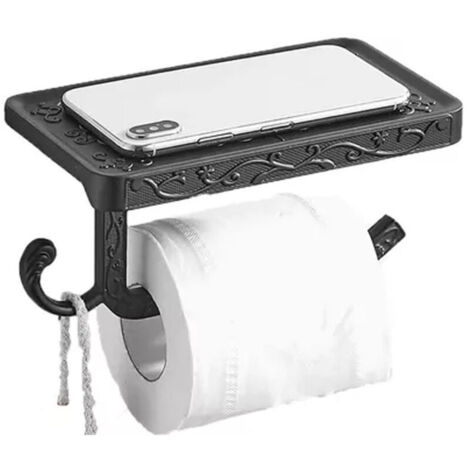 Porte-rouleau de papier noir avec étagère de rangement pour téléphone, porte-papier toilette en aluminium Vintage pour salle de bain noir